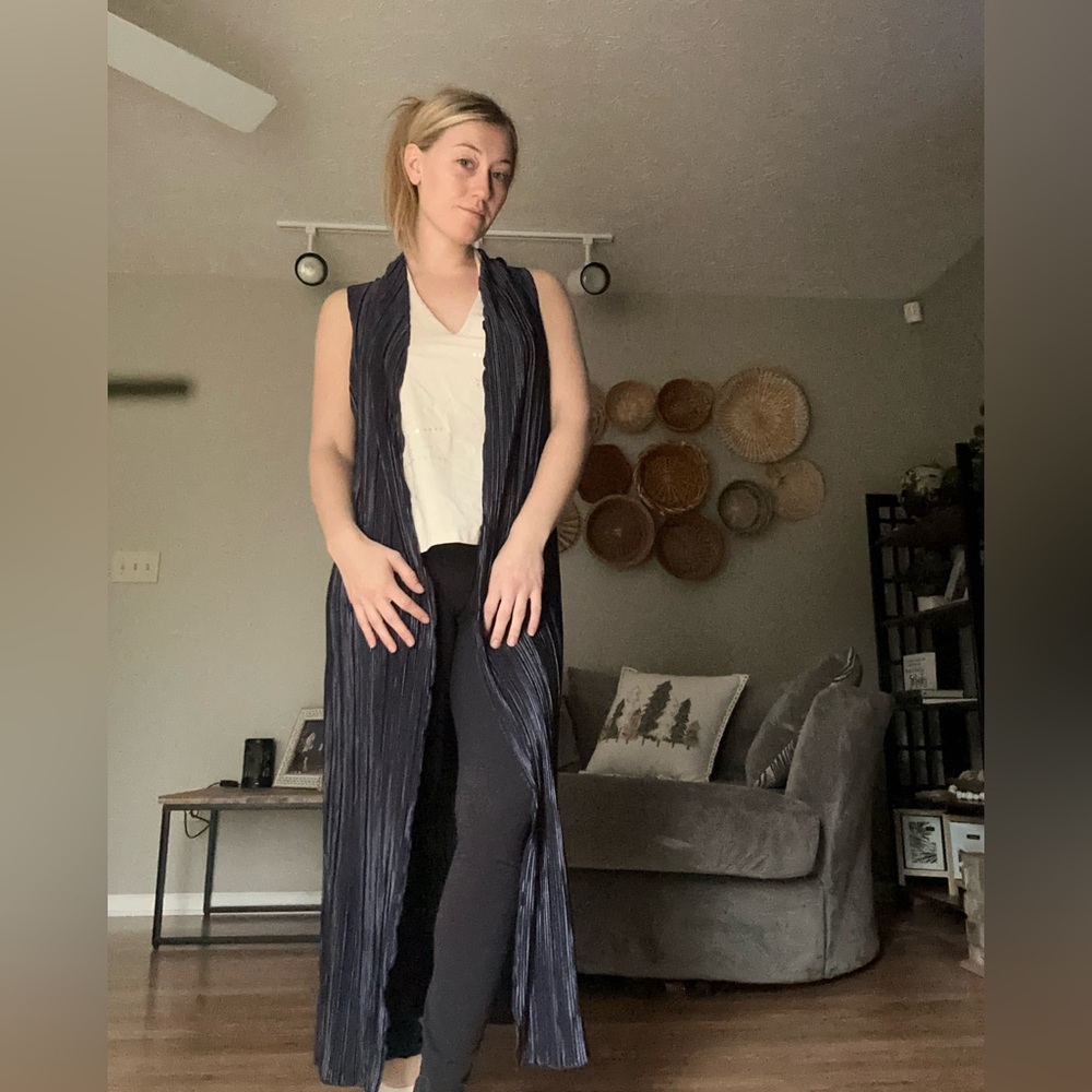 Long ribbed texture navy vest/ sleeveless drape